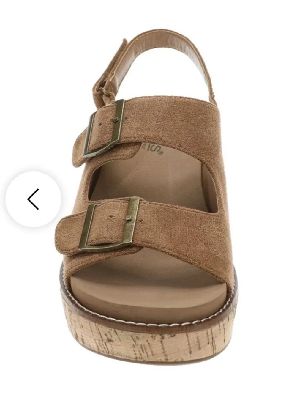 Corkys My 2 Cents Brown Tobacco Suede Cork Wedge Sandals with Buckles